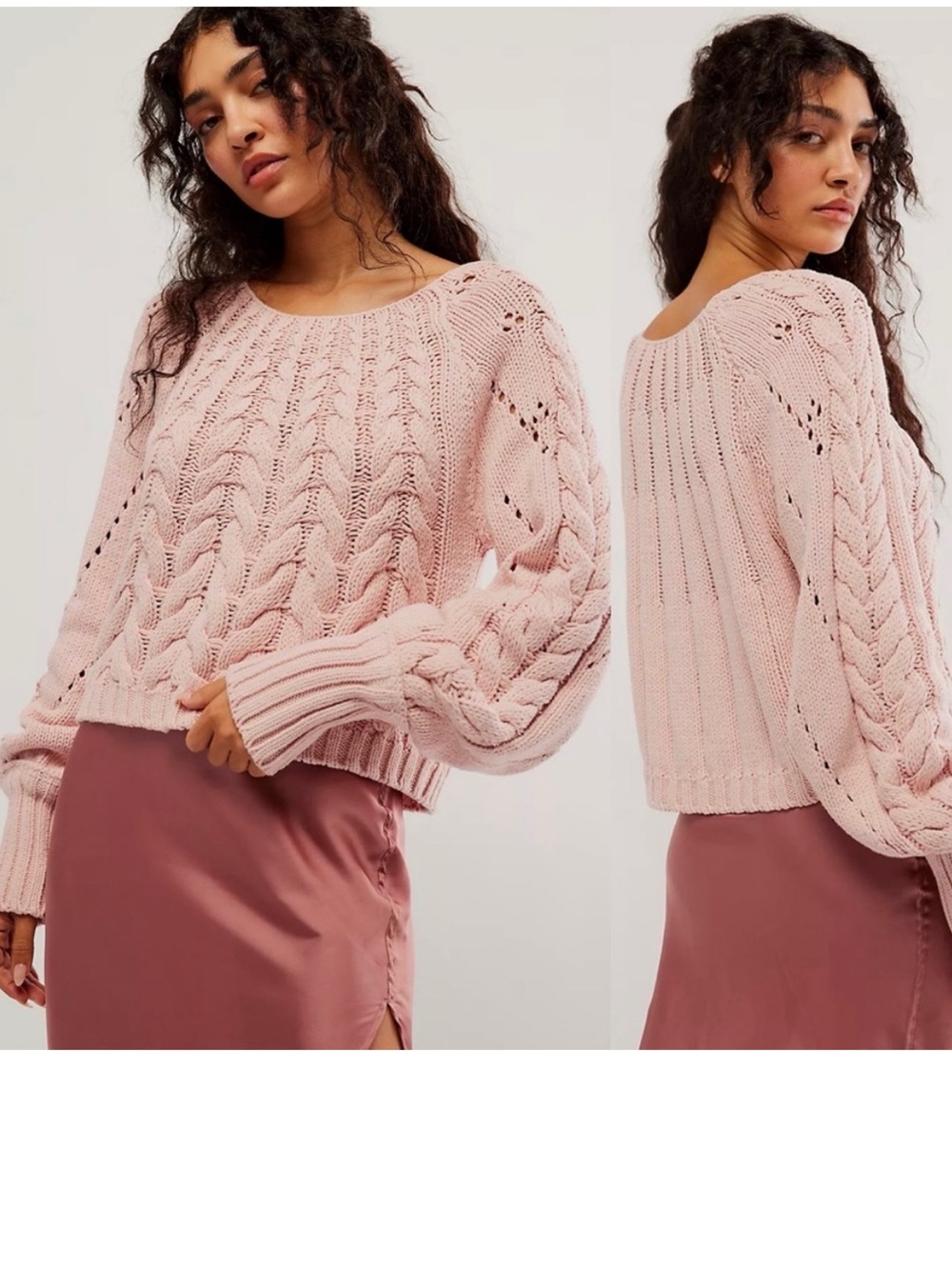 NWT Free People Sandre Cable Knit Pullover Sweater Pink Lotus‎